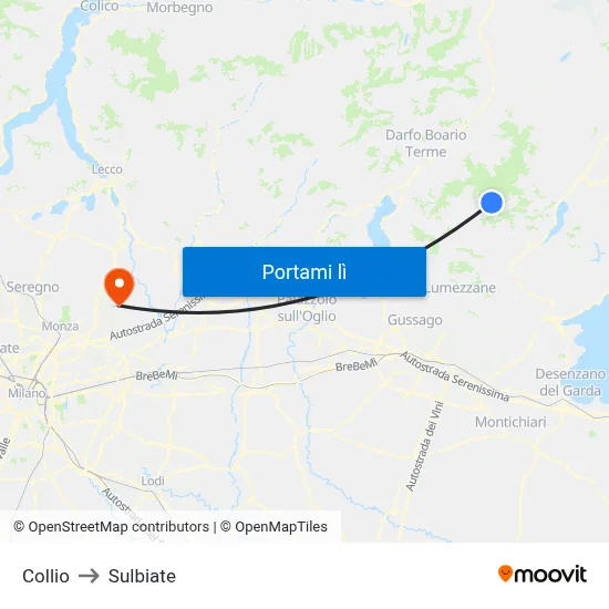 Collio to Sulbiate map