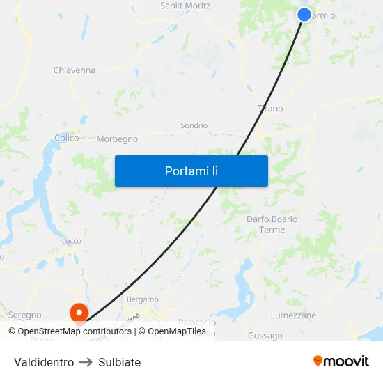 Valdidentro to Sulbiate map