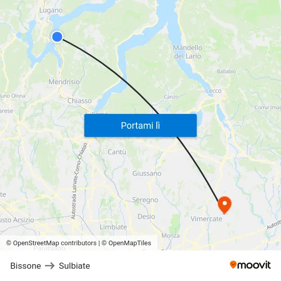 Bissone to Sulbiate map
