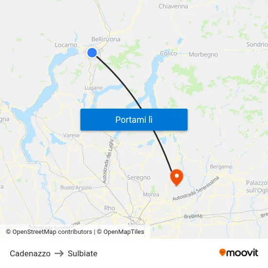 Cadenazzo to Sulbiate map