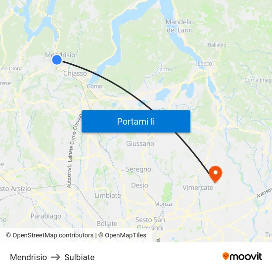 Mendrisio to Sulbiate map