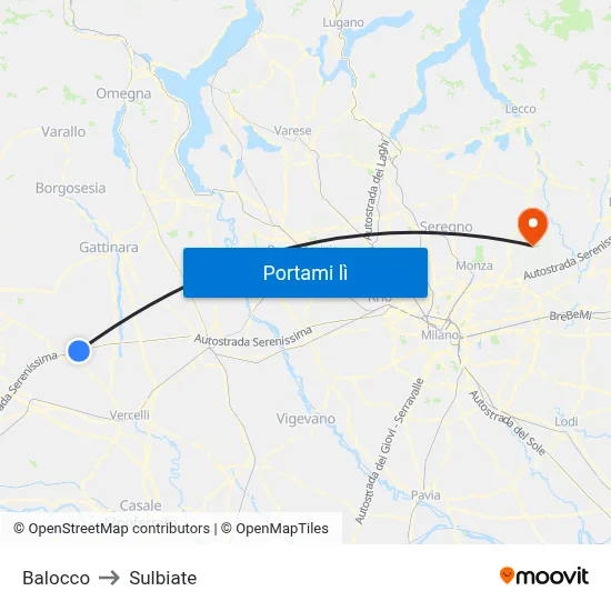 Balocco to Sulbiate map