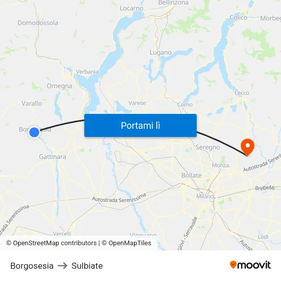 Borgosesia to Sulbiate map