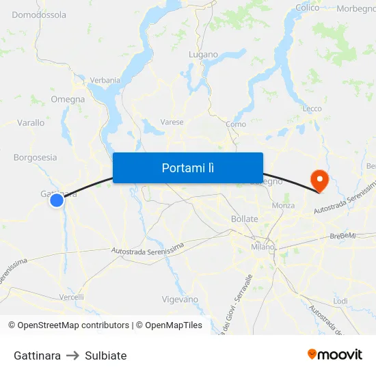 Gattinara to Sulbiate map