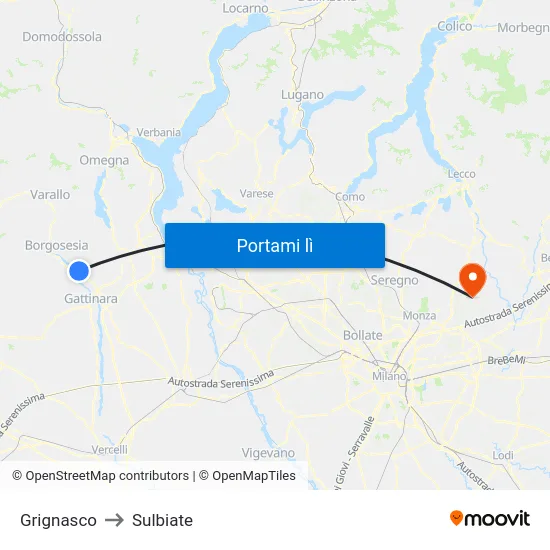 Grignasco to Sulbiate map