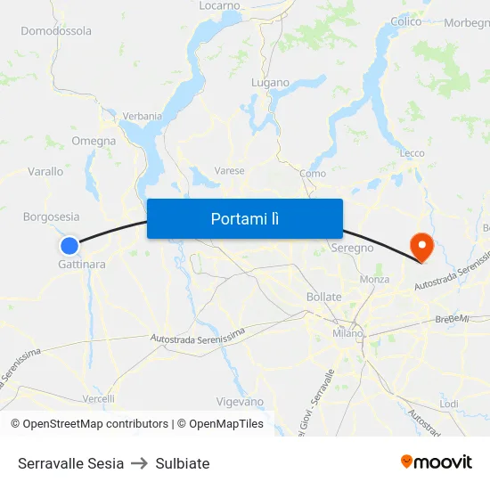 Serravalle Sesia to Sulbiate map