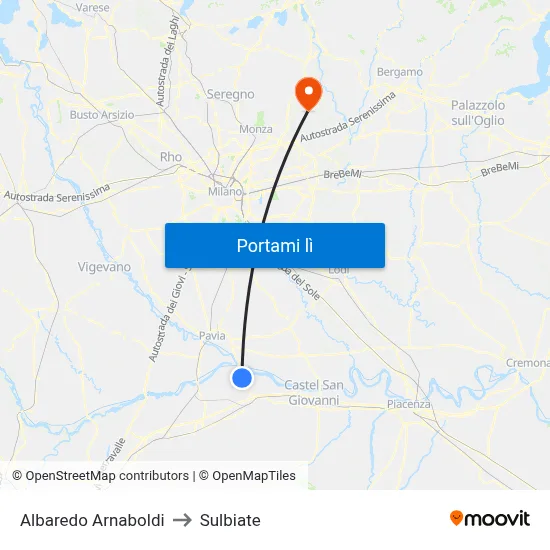 Albaredo Arnaboldi to Sulbiate map