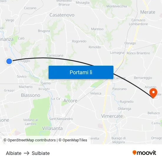 Albiate to Sulbiate map