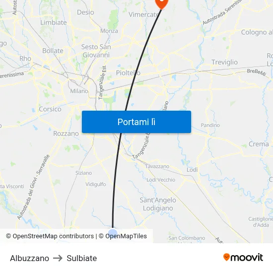 Albuzzano to Sulbiate map