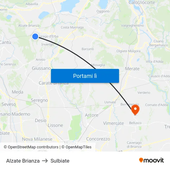 Alzate Brianza to Sulbiate map