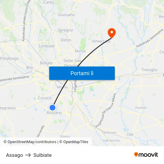 Assago to Sulbiate map