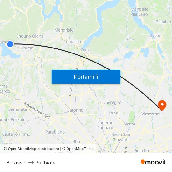 Barasso to Sulbiate map