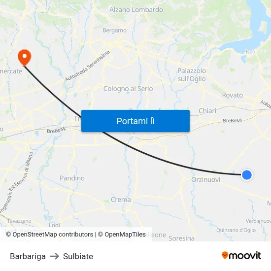 Barbariga to Sulbiate map
