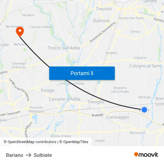 Bariano to Sulbiate map