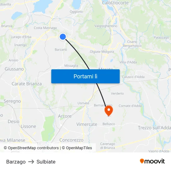 Barzago to Sulbiate map