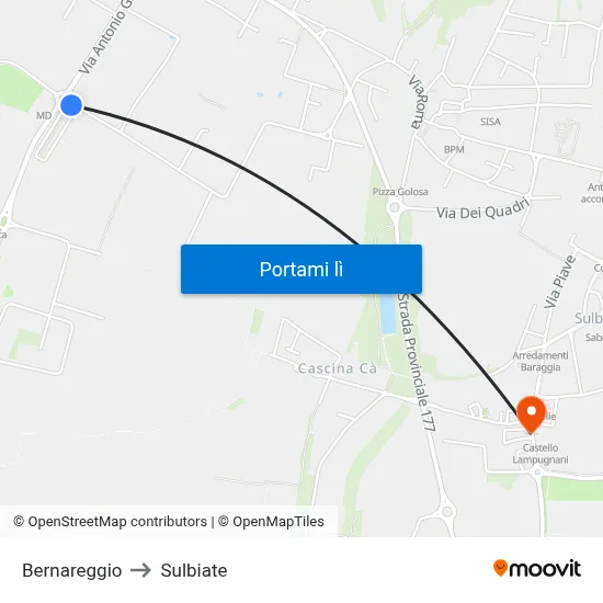 Bernareggio to Sulbiate map