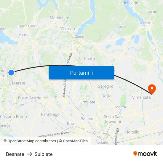 Besnate to Sulbiate map