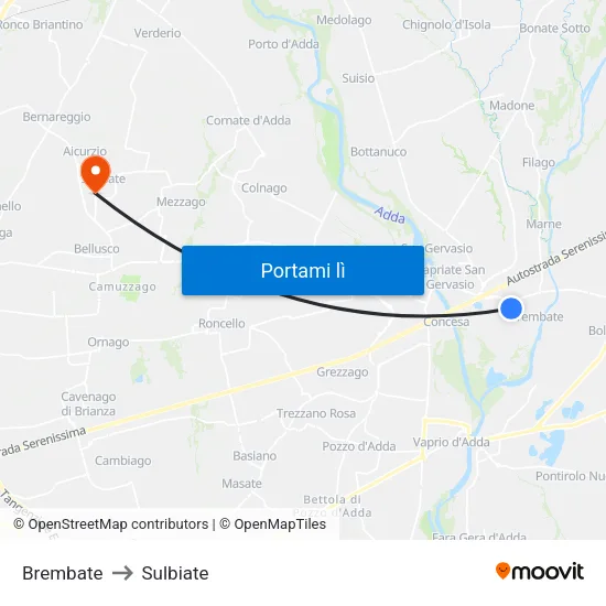 Brembate to Sulbiate map