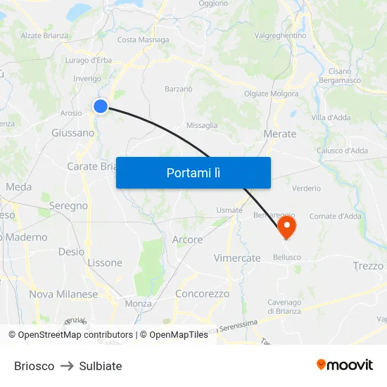 Briosco to Sulbiate map