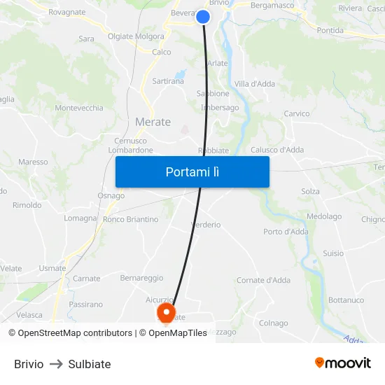 Brivio to Sulbiate map