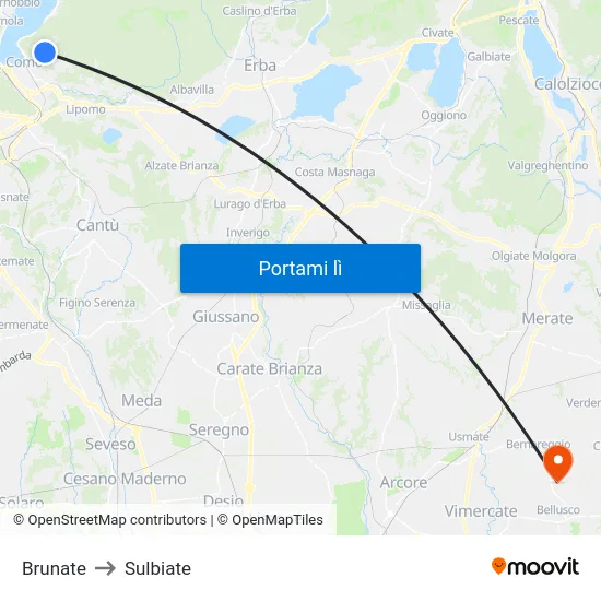 Brunate to Sulbiate map