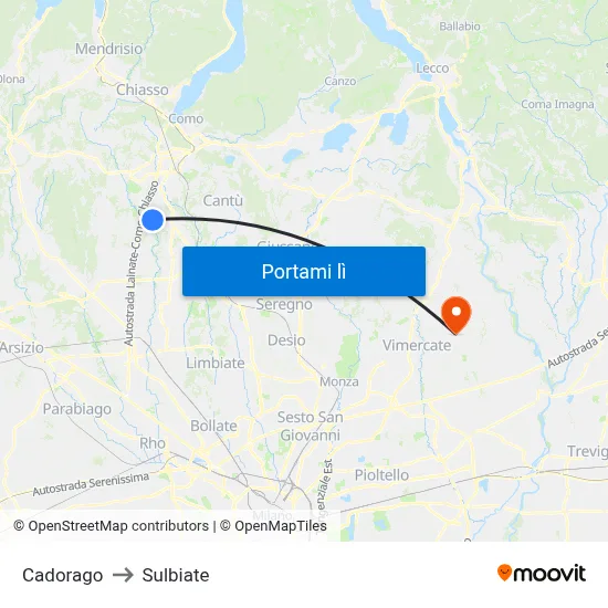 Cadorago to Sulbiate map