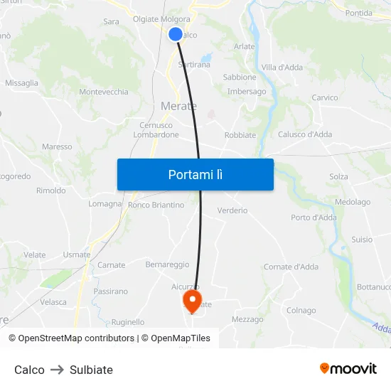 Calco to Sulbiate map