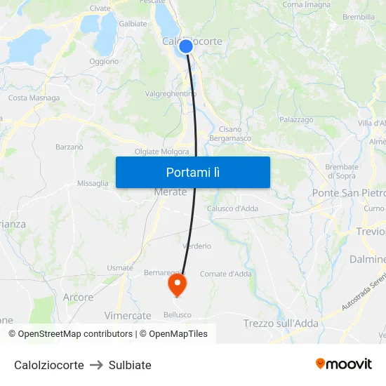 Calolziocorte to Sulbiate map