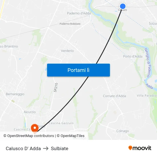 Calusco D' Adda to Sulbiate map