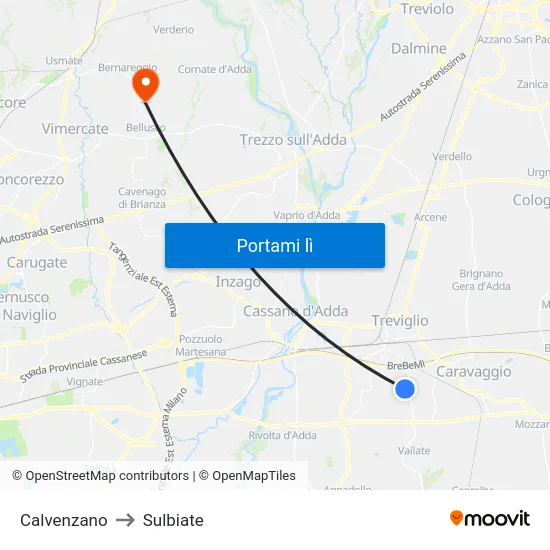 Calvenzano to Sulbiate map