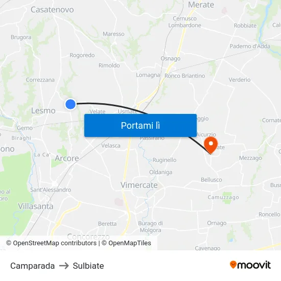 Camparada to Sulbiate map