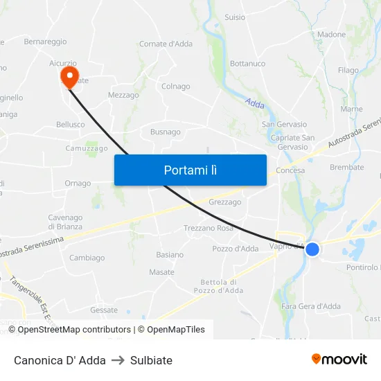 Canonica D' Adda to Sulbiate map