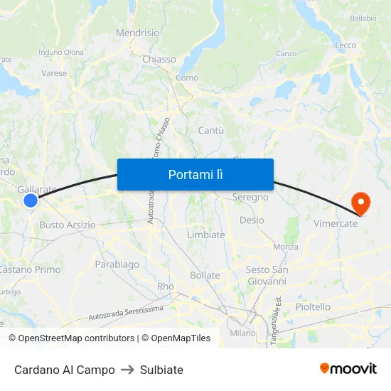 Cardano Al Campo to Sulbiate map