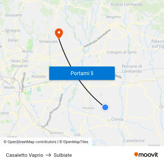 Casaletto Vaprio to Sulbiate map