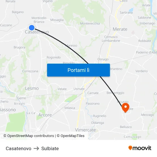 Casatenovo to Sulbiate map