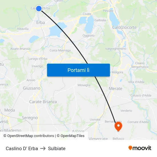Caslino D' Erba to Sulbiate map