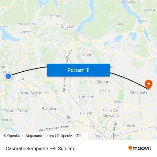 Casorate Sempione to Sulbiate map