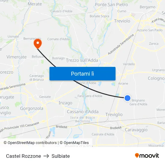 Castel Rozzone to Sulbiate map