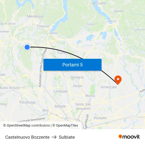 Castelnuovo Bozzente to Sulbiate map