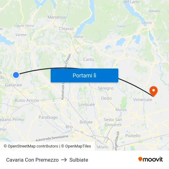 Cavaria Con Premezzo to Sulbiate map