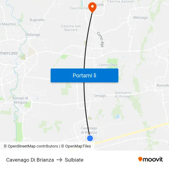Cavenago Di Brianza to Sulbiate map