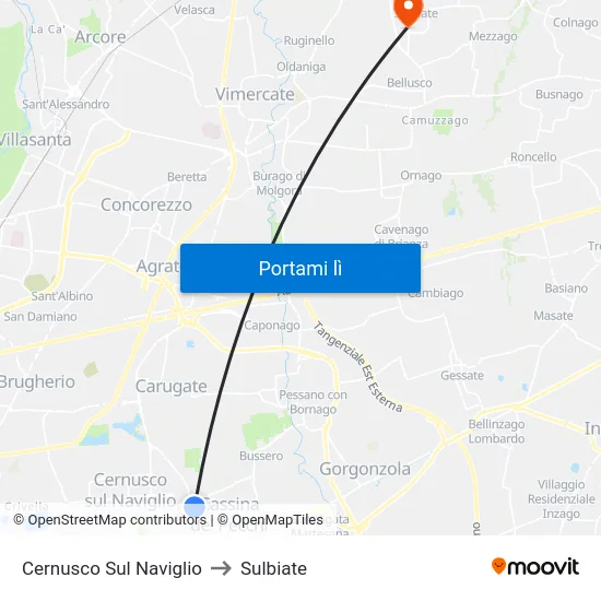 Cernusco Sul Naviglio to Sulbiate map