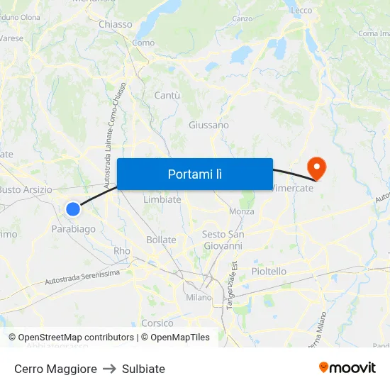 Cerro Maggiore to Sulbiate map