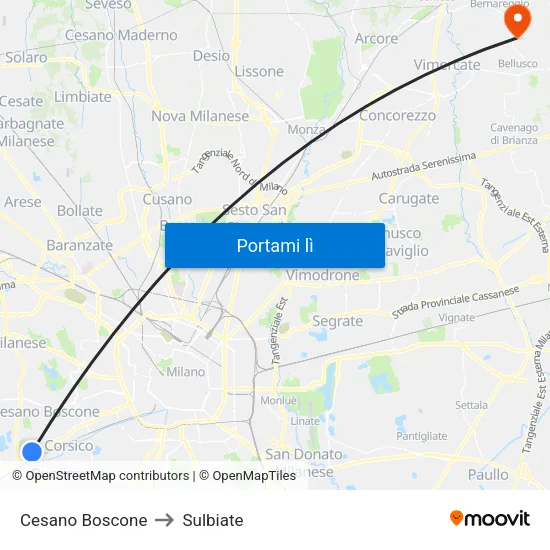 Cesano Boscone to Sulbiate map