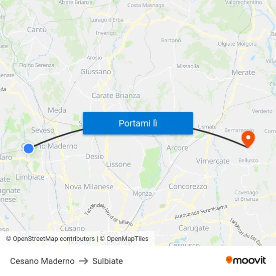 Cesano Maderno to Sulbiate map