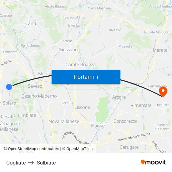 Cogliate to Sulbiate map
