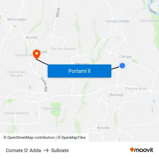 Cornate D' Adda to Sulbiate map