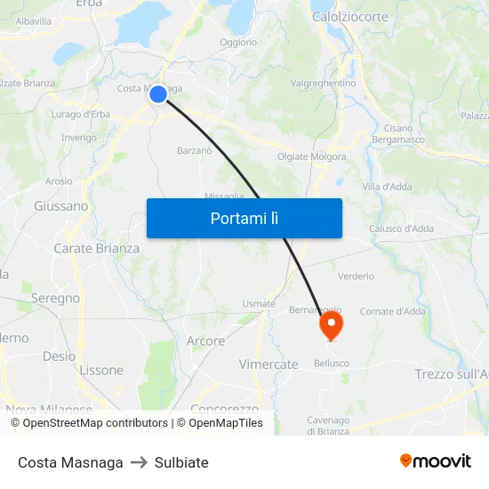 Costa Masnaga to Sulbiate map