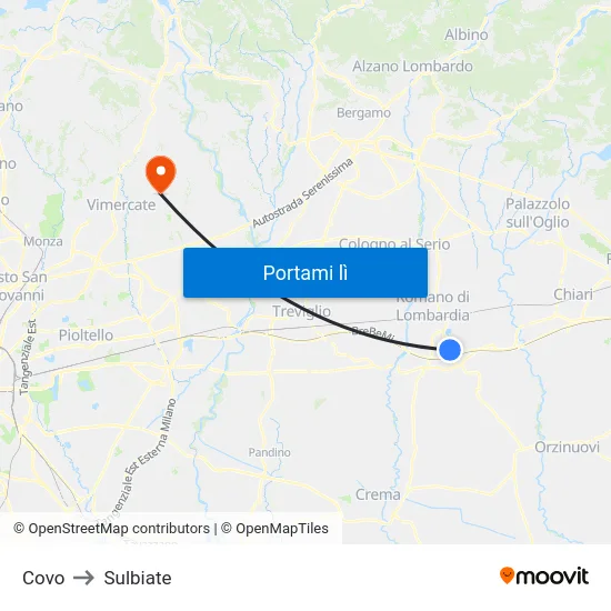 Covo to Sulbiate map