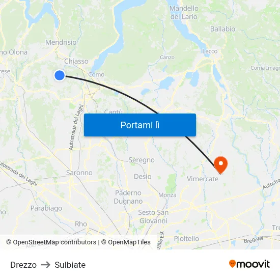 Drezzo to Sulbiate map